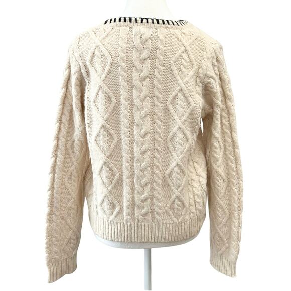 MNG Mango Cable Knit Pullover with Contrasting Trim Wmns Size Medium Wool Blend - Picture 5 of 16